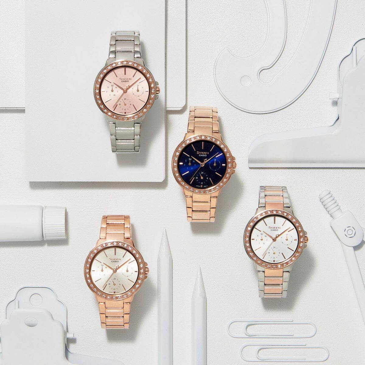 Clockwise from above: SHE-3069SG-4A, SHE-3069PG-2A, SHE-3069SPG-7A, SHE-3069PG-9A