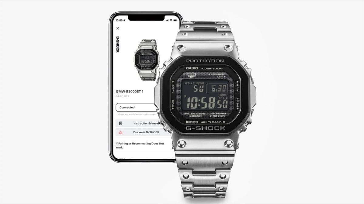 GMW-B5000BT-1 การบอกเวลาที่ขับเคลื่อนด้วยพลังงานแสงอาทิตย์มาควบคู่กับ Bluetooth® และการควบคุมด้วยคลื่นวิทยุสำหรับความถูกต้องและความเชื่อถือที่เพิ่มขึ้น