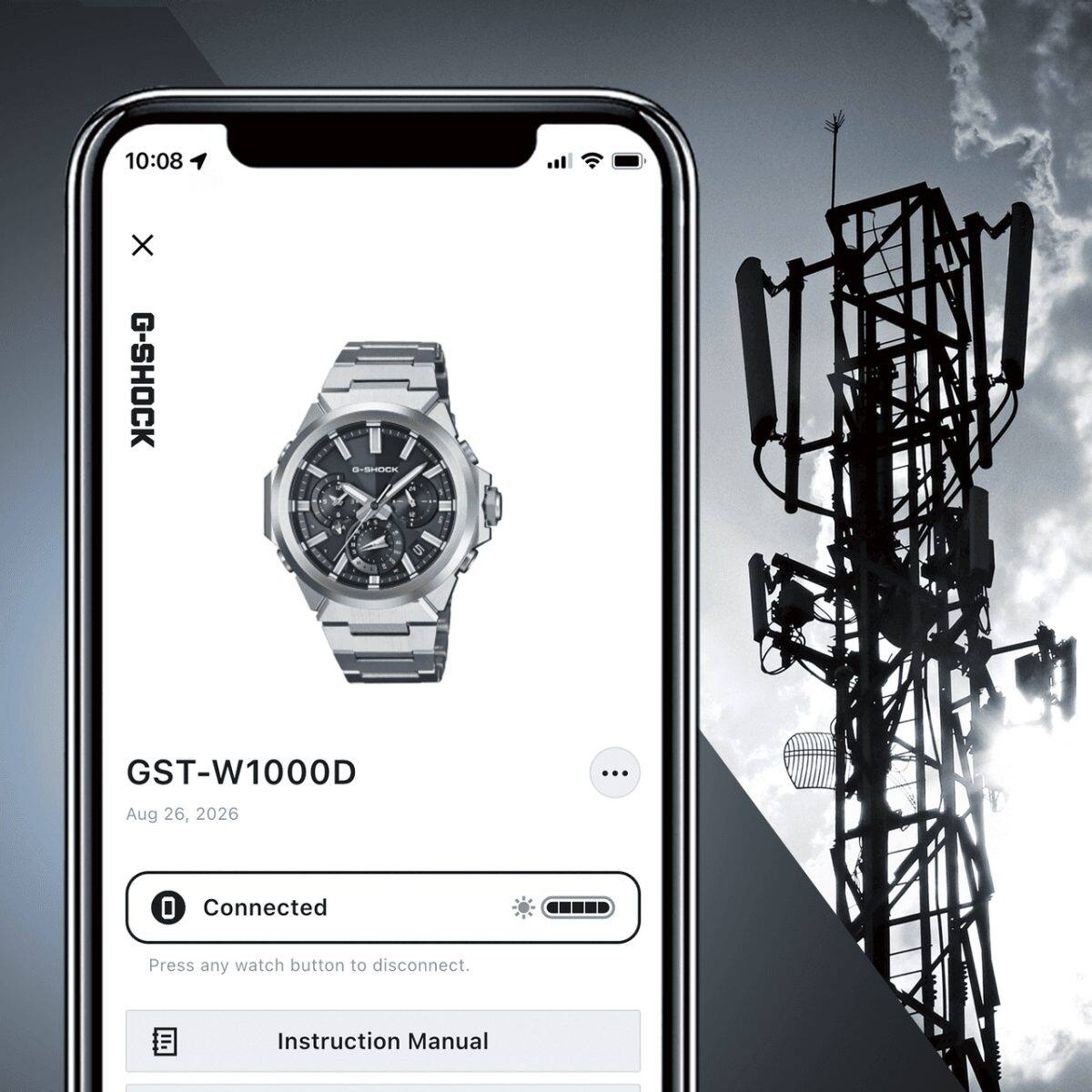 GST-W1000D-1A การบอกเวลาที่ขับเคลื่อนด้วยพลังงานแสงอาทิตย์พร้อมการควบคุมด้วยคลื่นวิทยุและการเชื่อมต่อ Bluetooth®