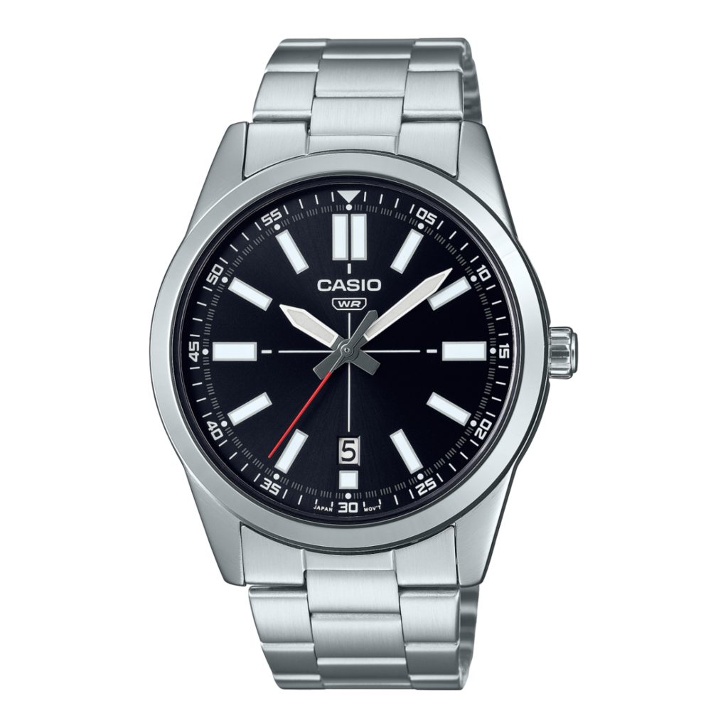 Casio MTP-VD02D-1E - Orologio Uomo Analogico Al Quarzo, Cassa Acciaio 41mm, Data, Resistente 30m