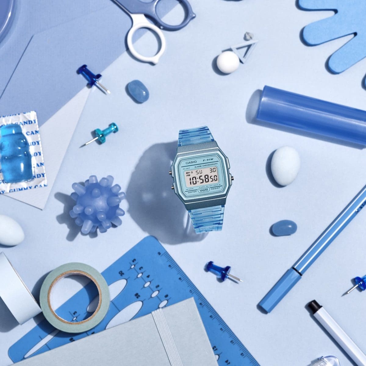CASIO F-91WS-2 手錶 藍色、淺藍色 #2