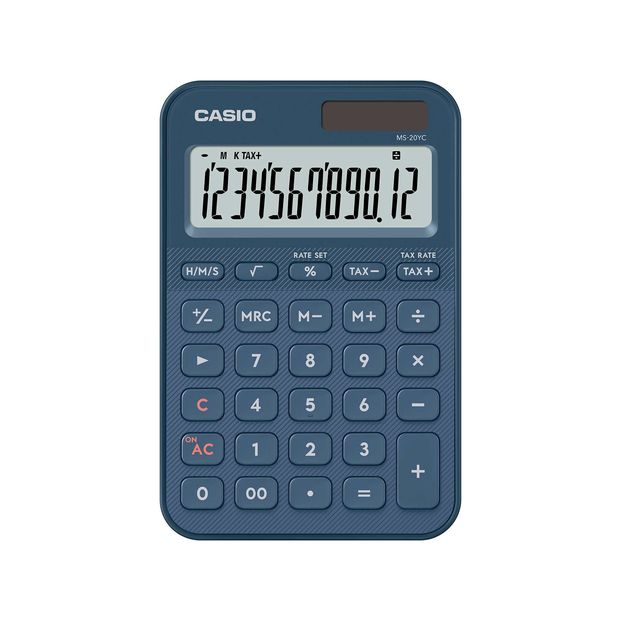 Casio MS-20YC-NY 12-Digit Desk Calculator Navy Front View