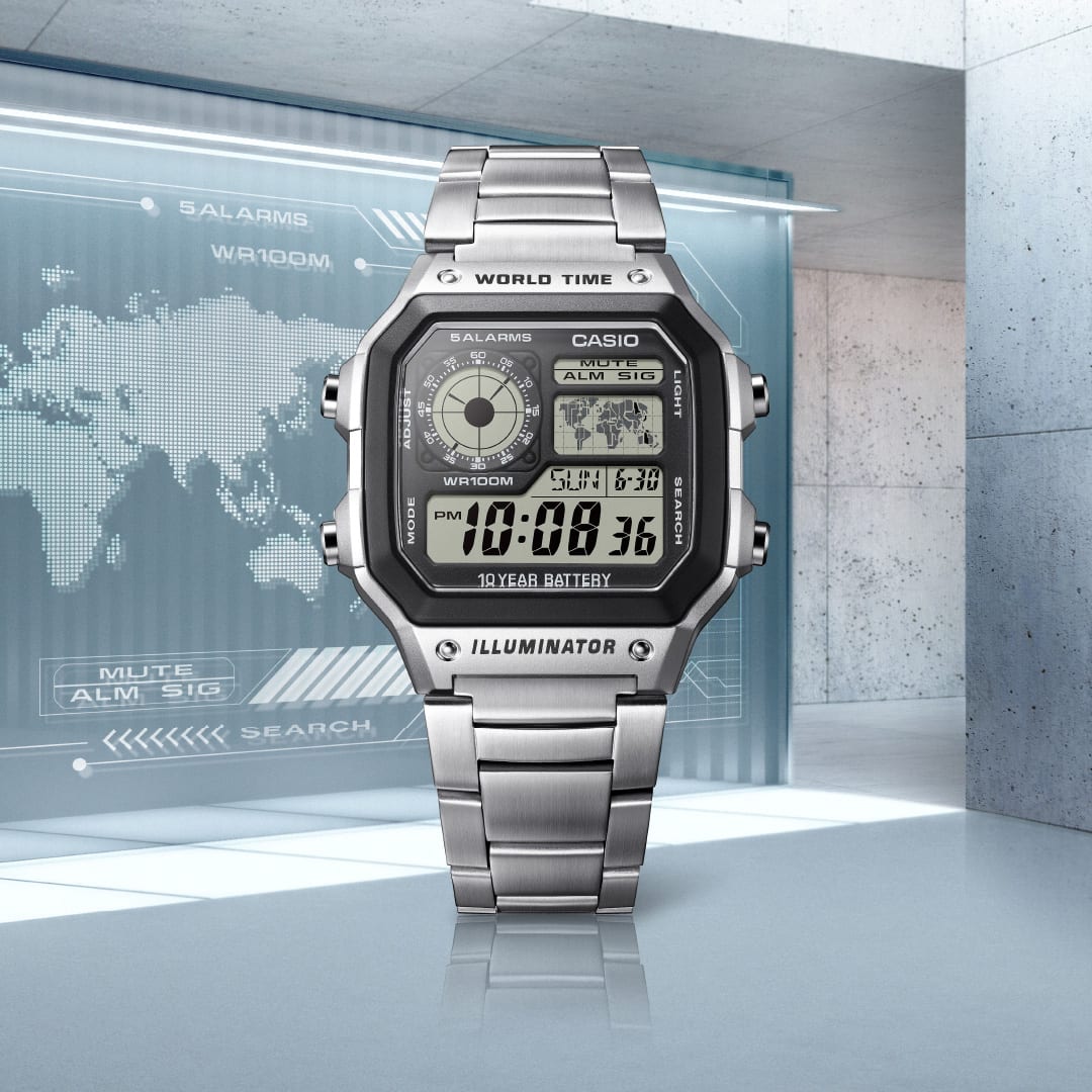 Zegarek CASIO AE-1200WHB-1BVDF na pasku czarnym, czarna tarcza, WR100