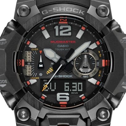 GWG-B1000EC-1A Emergency colors accenting a black watch face