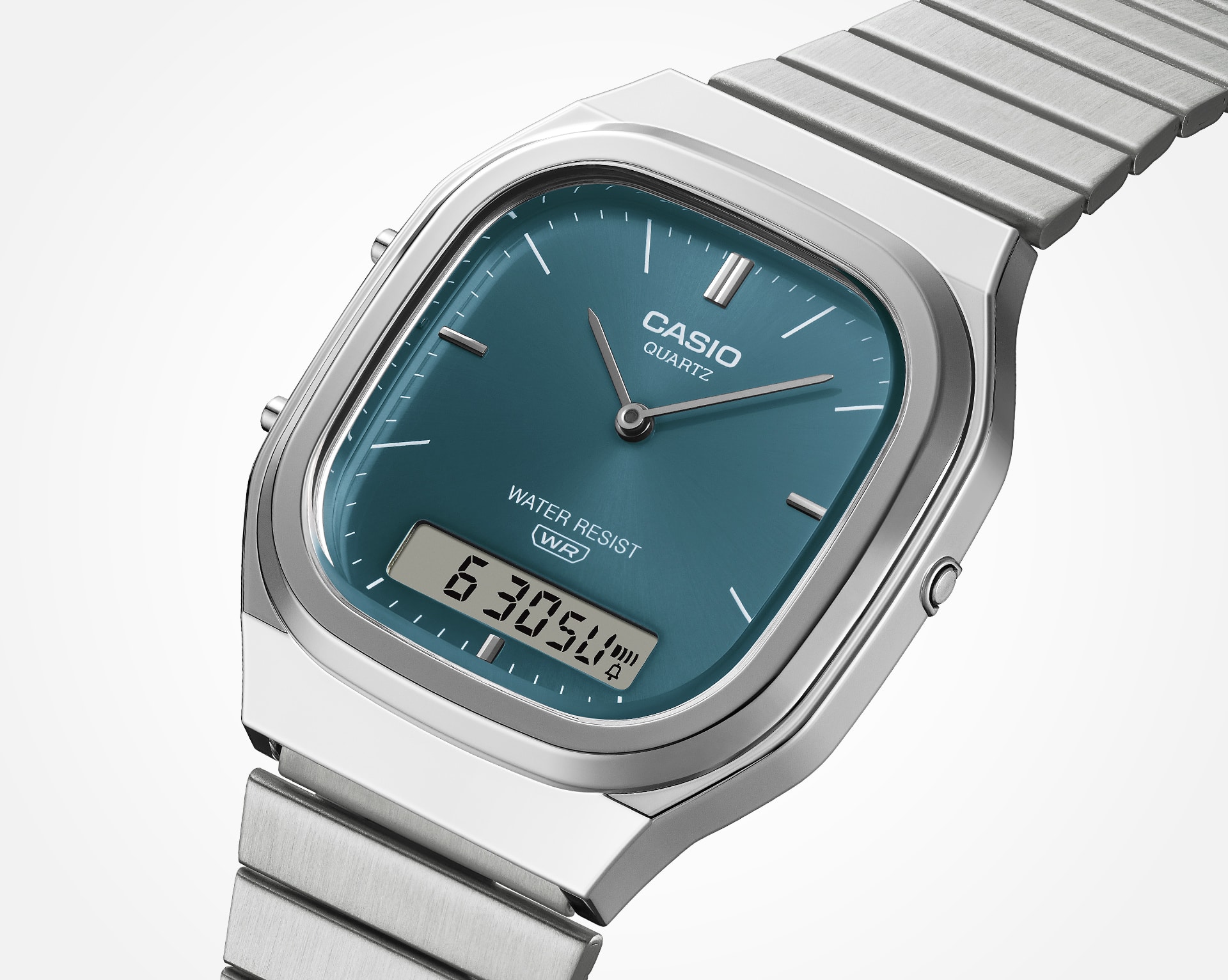 AQ240E-3A | Vintage Analog-Digital Watch, Blue-Green Dial | CASIO