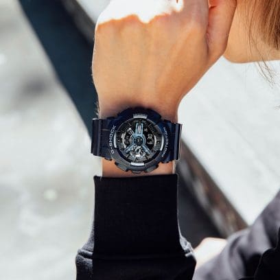 G-SHOCK Black Analog Digital GA110-1B Watch on wrist denoting style