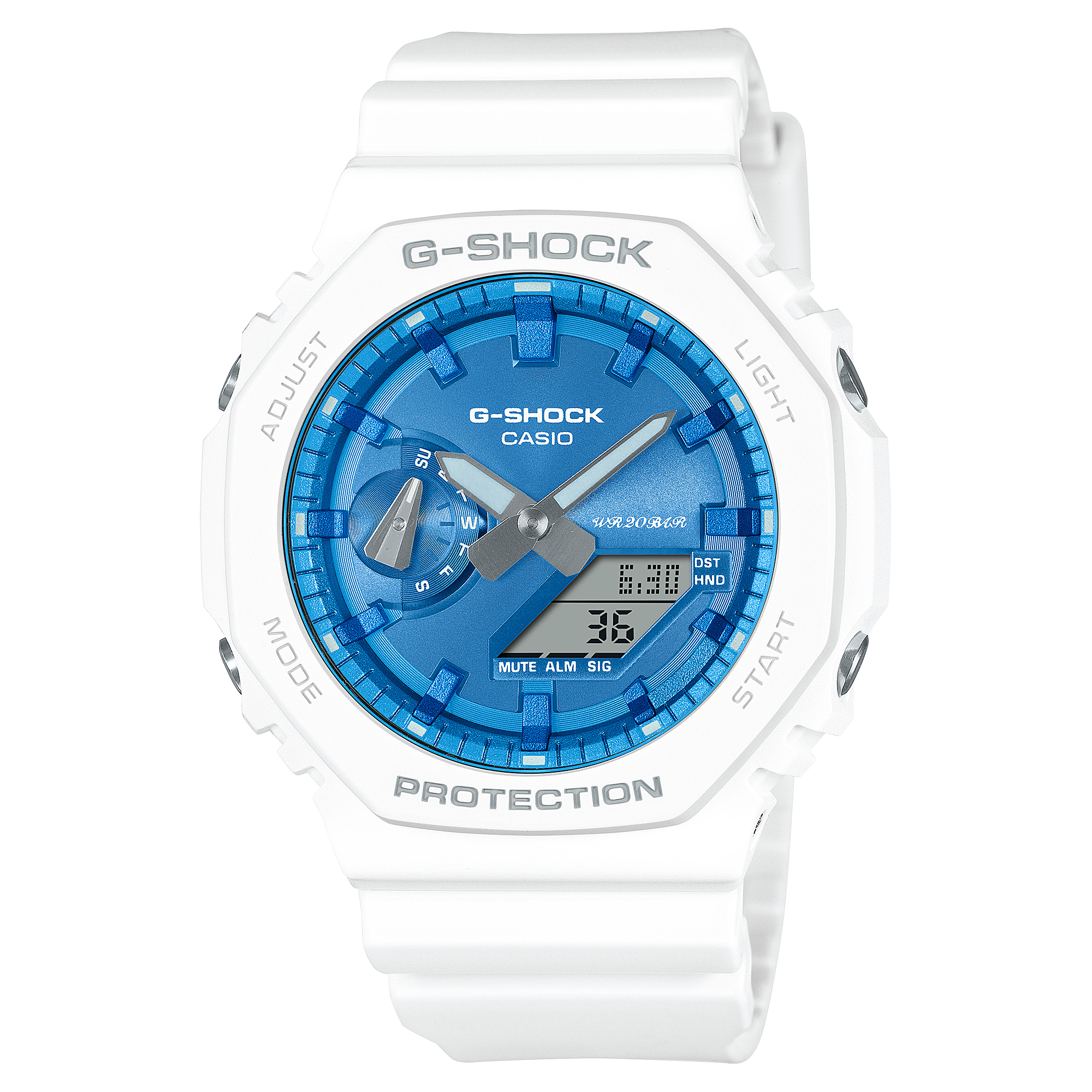 G-Shock GA-2100 — Blanc & Argent · GA-2100WS-7A
