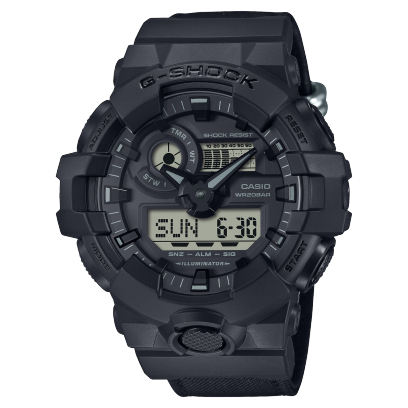 G-SHOCK GA-700BCE-1A front view - digital-analog black watch with nylon band