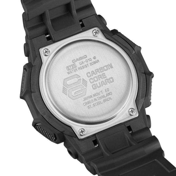 Casio G-Shock GA010-1A Orologio Analogico-Digitale In Resina Nera, Batteria 10 Anni, Luce LED, Impermeabile