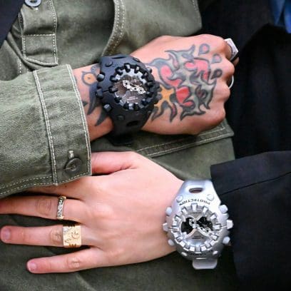 G-SHOCK “cool eyes” GAV01-1A and GAV01A-8A on wrists denoting style