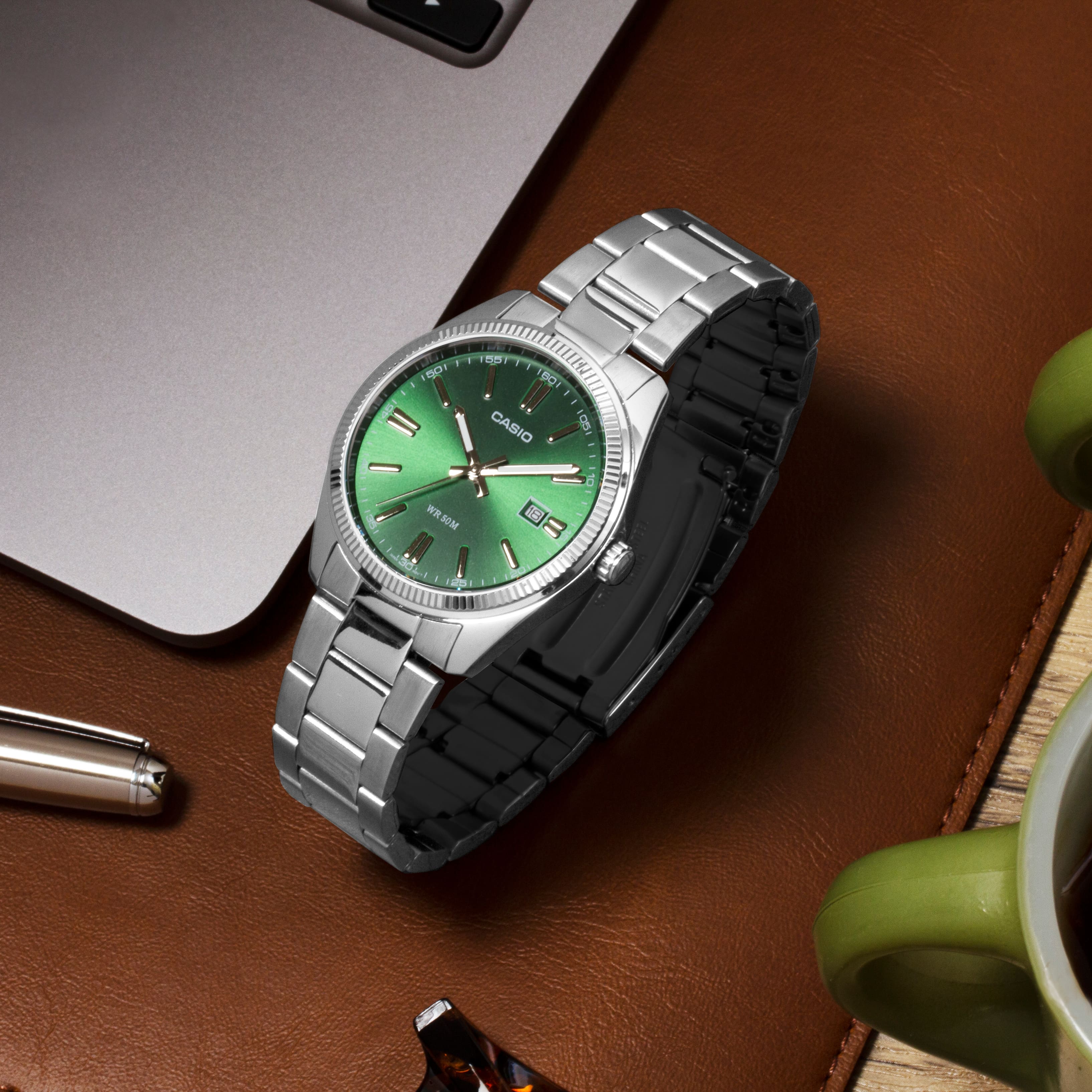 MTP1302D-3AV | Green Dial Stainless Steel Watch | CASIO