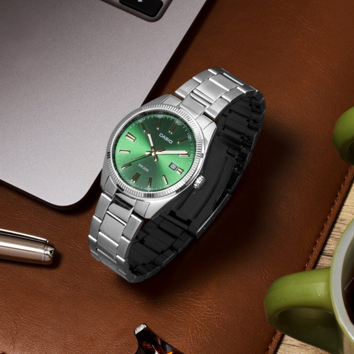 SE-S1O　CASIO MTP1302D-3AV | Green Dial Stainless Steel Watch | CASIO