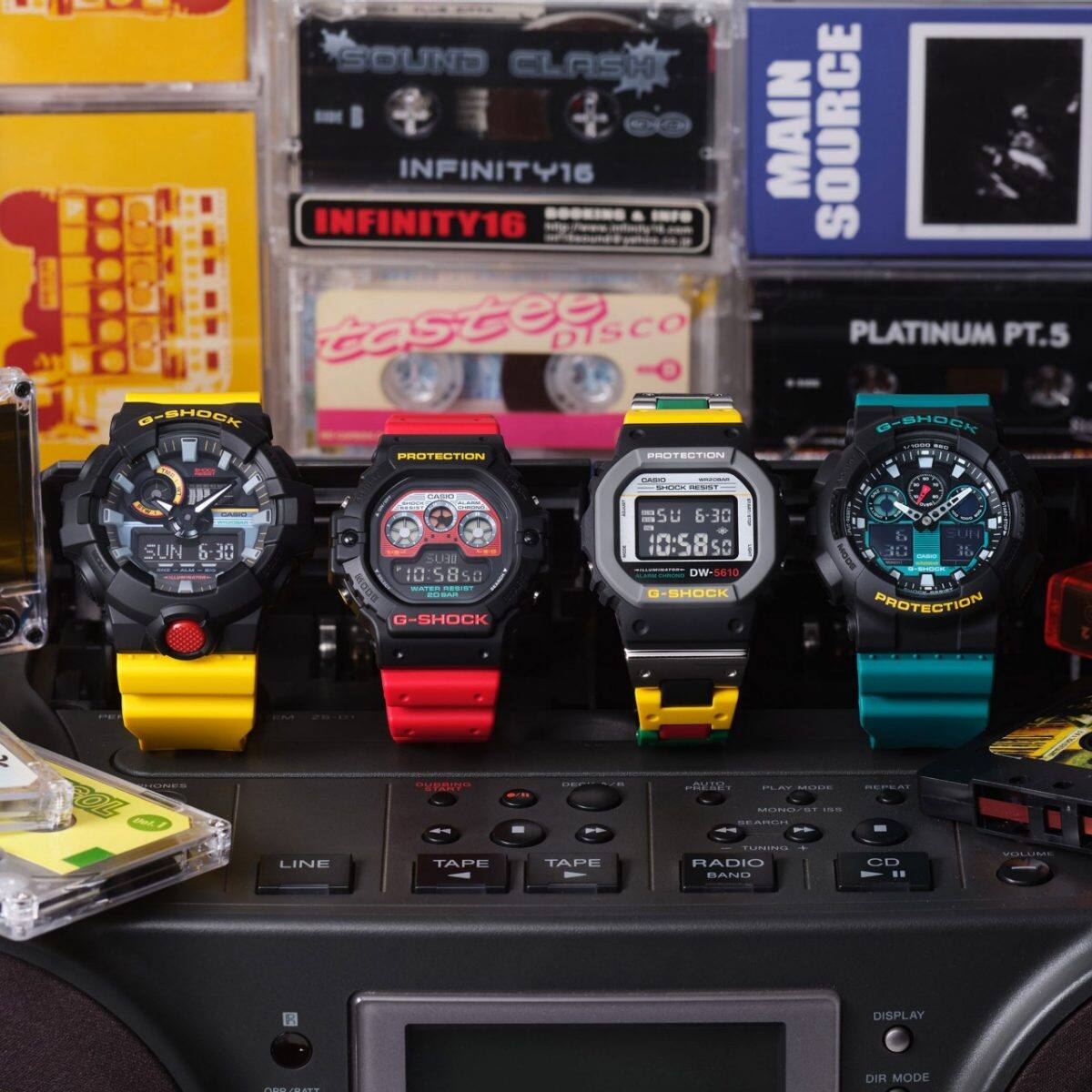 From left: GA-700MT-1A9, DW-5900MT-1A4, DW-5610MT-1, GA-100MT-1A3