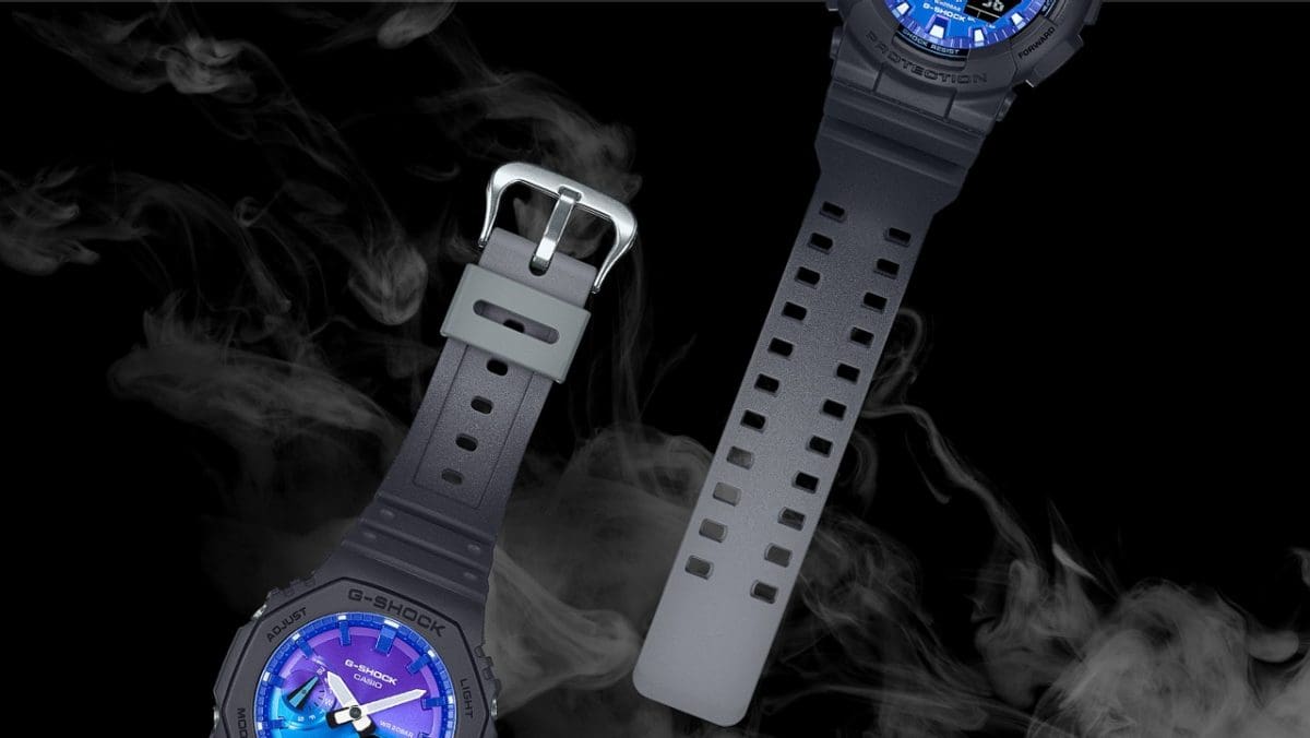 GA-100FL-1A Họa tiết khói của dây đeo được tạo nên nhờ lớp sơn chuyển màu xám trên nền đen