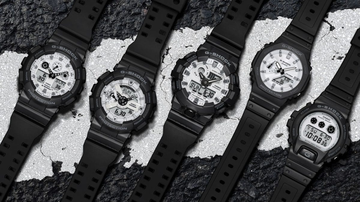 From left: GA-100WD-1A, GA-110WD-1A, GA-700WD-1A, GA-2100WD-1A, DW-6900WD-1