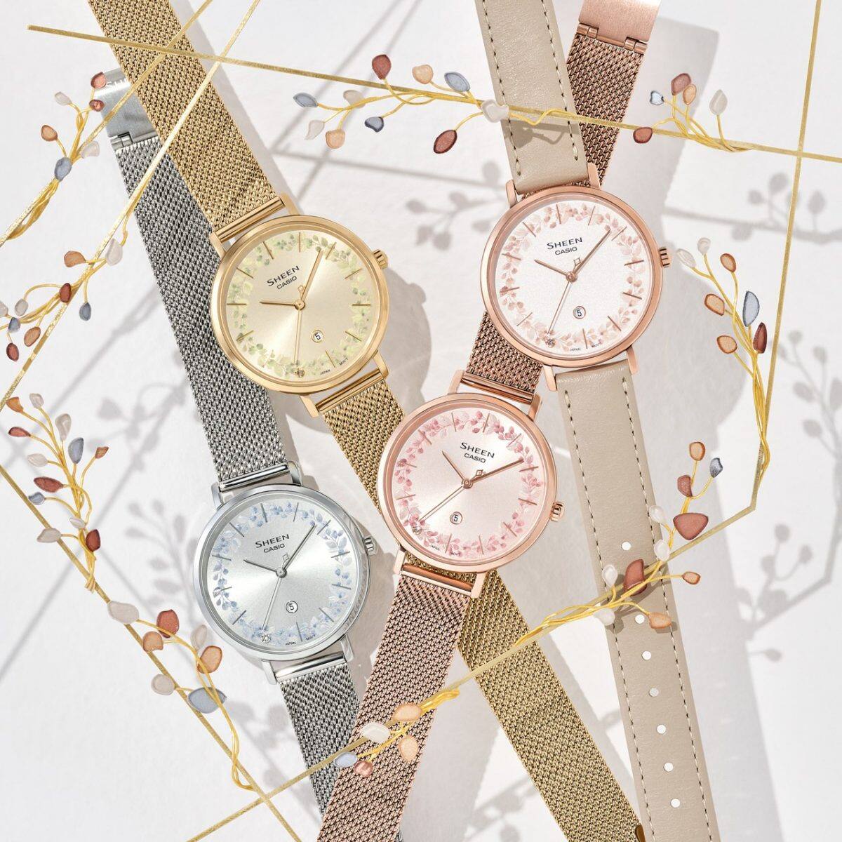 Từ trái sang: SHE-4539FM-7A, SHE-4539FGM-9A, SHE-4539FPM-4A, SHE-4539FPL-7A