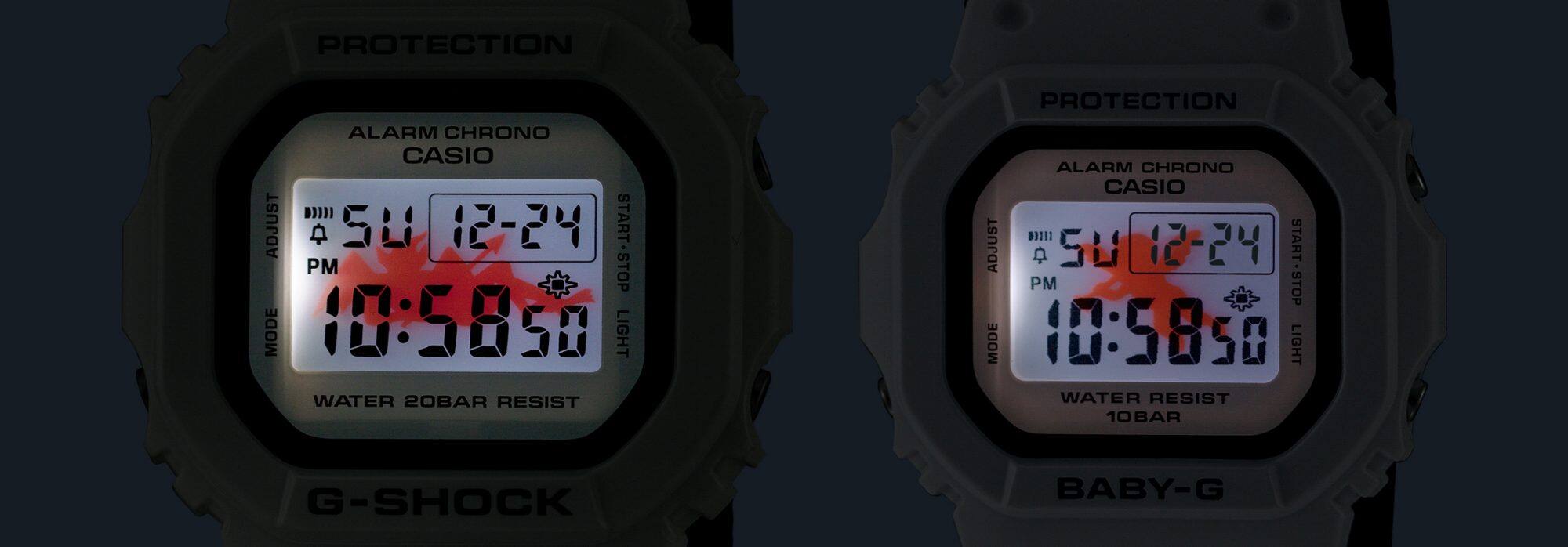 مصباح شديد الإضاءة (إضاءة LED خلفية عالية السطوع) للحفاظ على إمكانية قراءة الساعة في الظلام