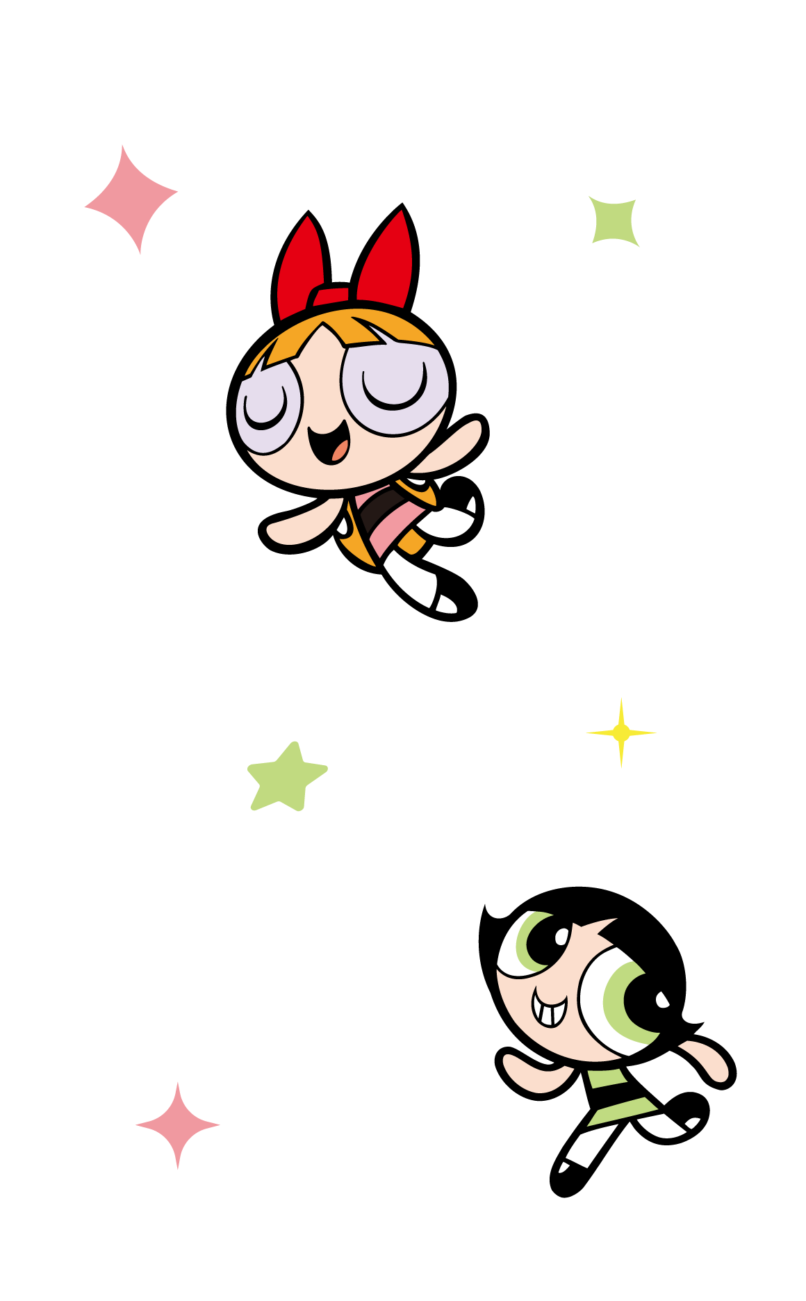 Zeichnung von zwei Powerpuff Girls, zwischen ihnen: Sternchen