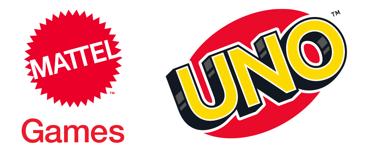 Die beiden Logos von Mattel Games und Uno