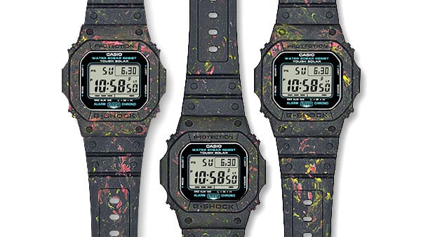 Drei Casio G-Shock G-5600BG-1 Armbanduhren nebeneinander, um zu zeigen, dass jedes Exemplar einzigartig ist