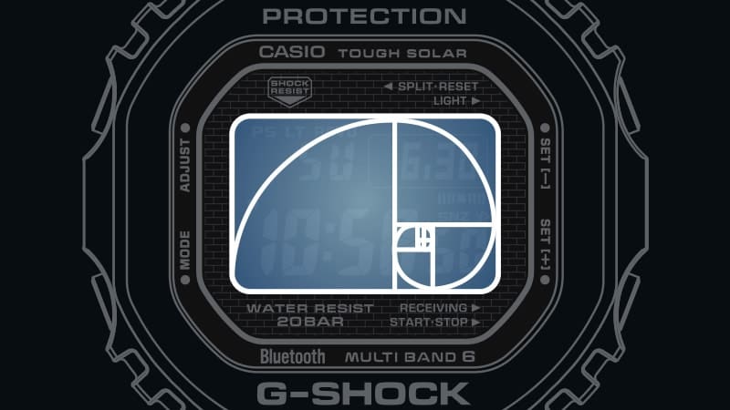 Skizze des 16-zu-10-Display-Formats der Casio G-Shock GMW-B5000