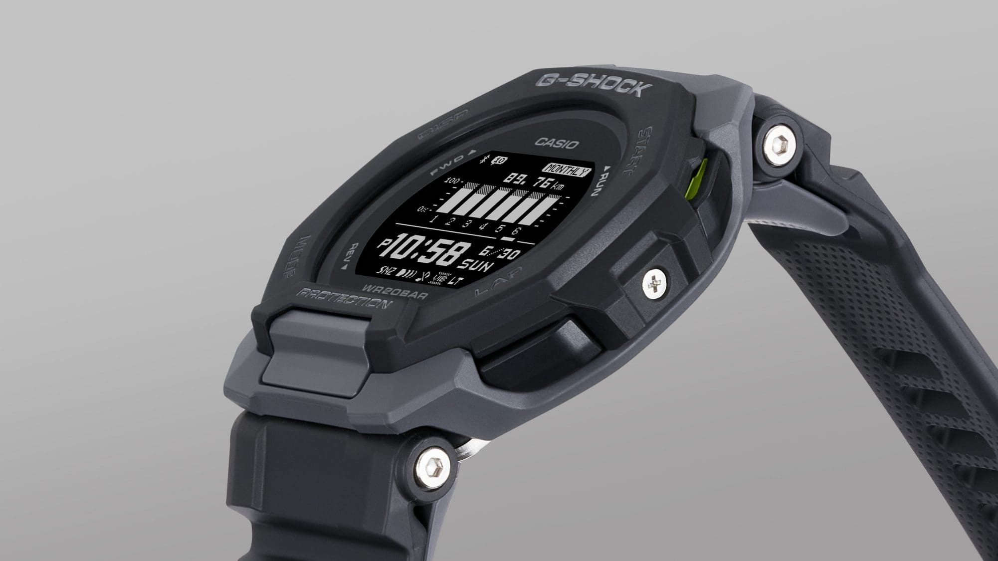 Seitliche Ansicht der Casio G-Squad GBD-300-1 Fitnessuhr 