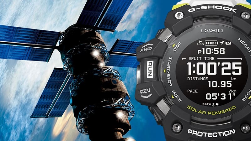 Das Display einer G-Squad GBD-H1000 Laufuhr zeigt die zurückgelegte Entfernung, Laufzeit und Durchschnittsgeschwindigkeit an
