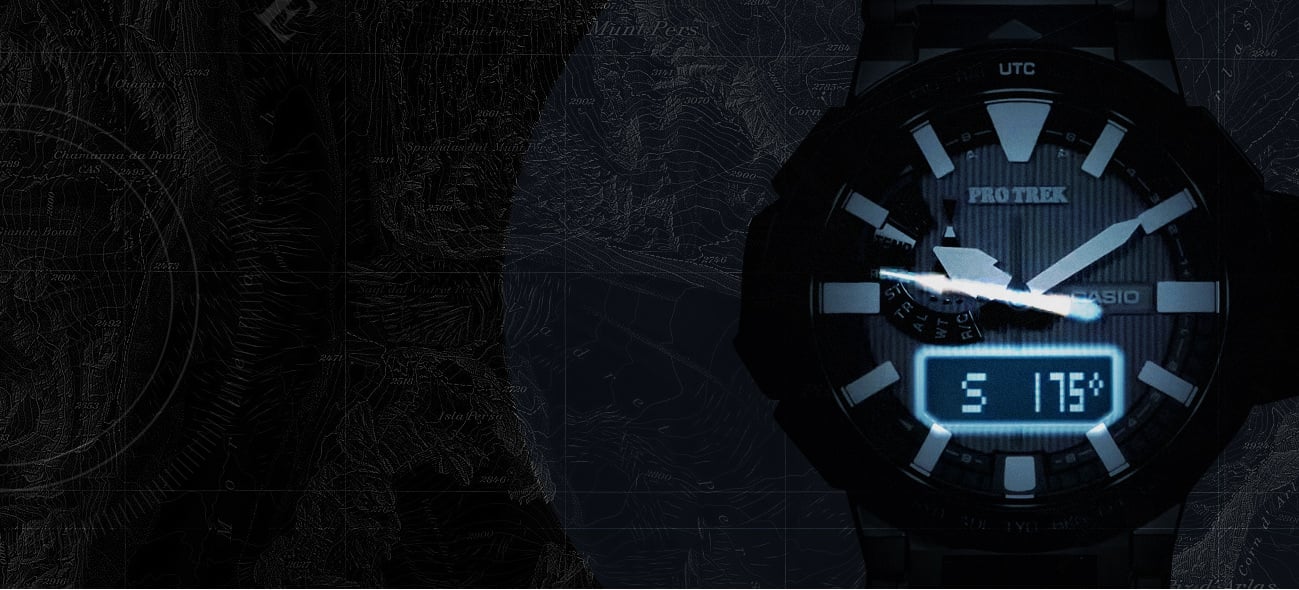 Ein leuchtendes analog-digitales Uhr-Display im Dunkeln