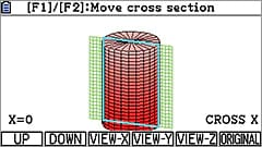 Display des fx‑CG50 mit hervorgehobenem Querschnitt eines 3D-Graphen