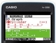 fx‑CG50 Display zeigt ein Beispielausdruck für einen 3D‑Graphen