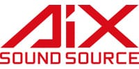 Rote Schrift auf weißem Hintergrund: "Aix Sound Source"