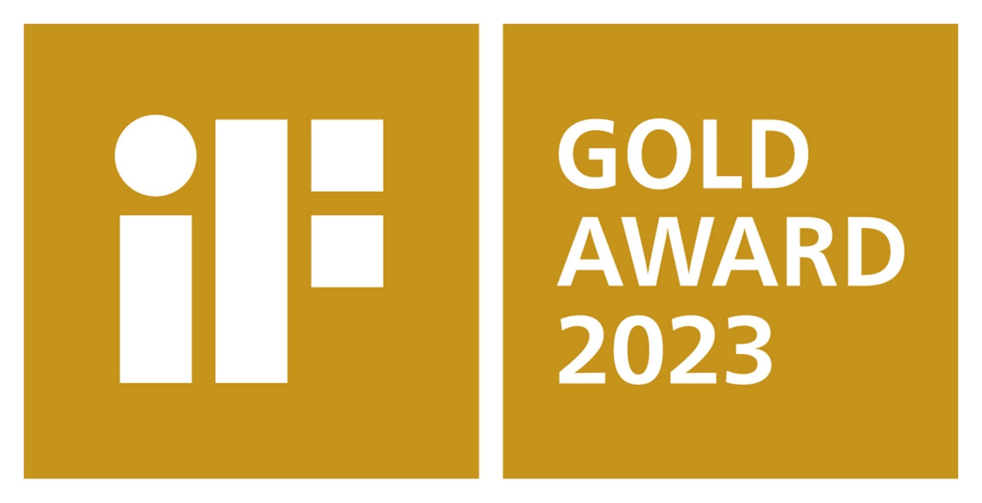 Weiße Schrift auf Goldenem Grund: "iF Design Gold Award 2023" - Bild verlinkt zur Pressemeldung 