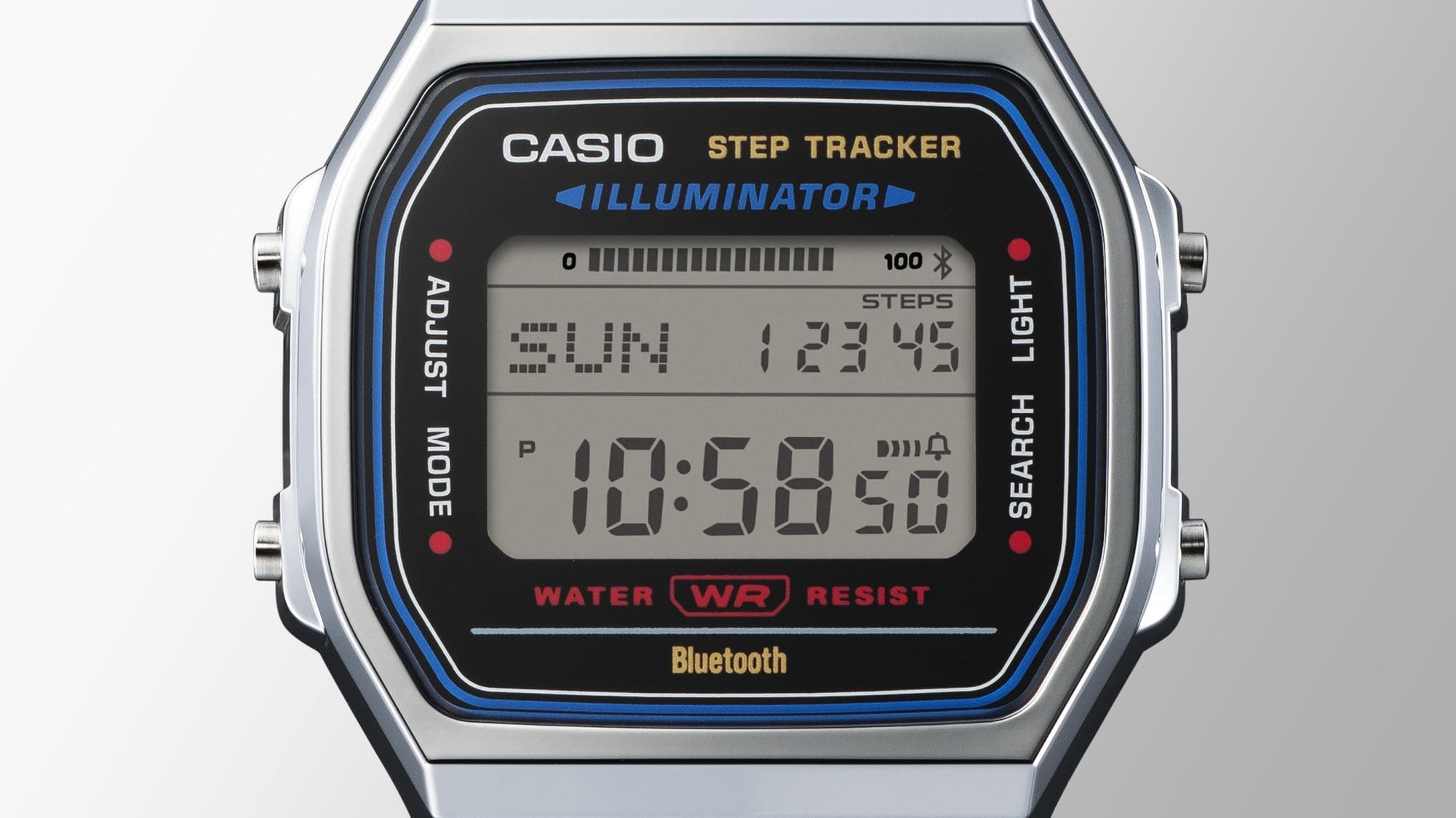 ABL-100WE-1A Close-up of the display of the ABL-100WE-1A pedometer watch