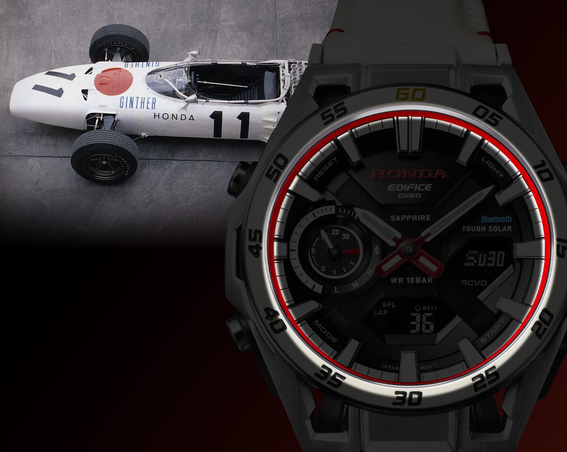 Image of the ECB-2300HR-1A emphasizing the RA272, the first F1 winning car, and the Japanese flag design