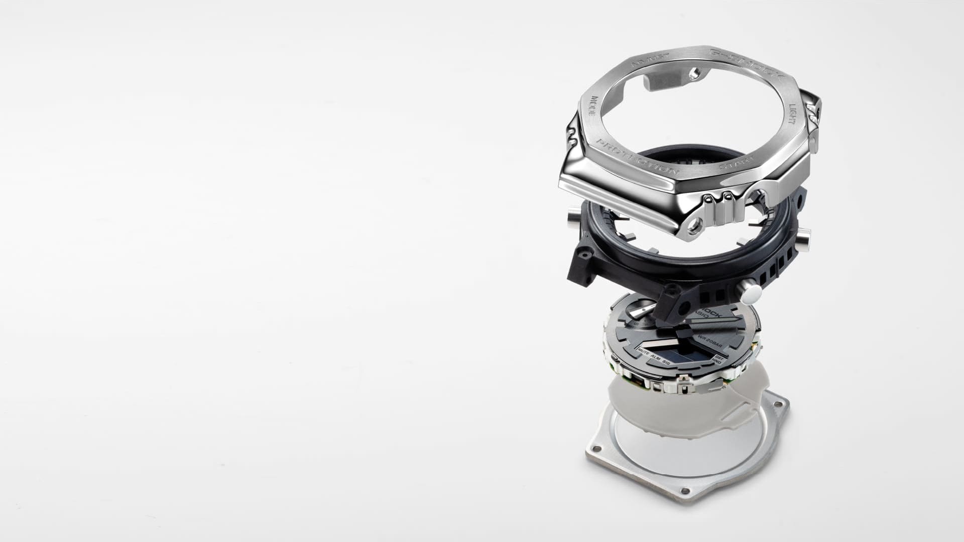 The case components of a Casio G-Shock GM-2100 wristwatch