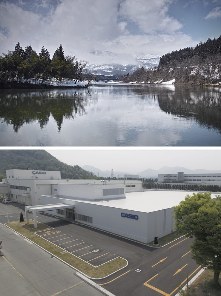 View of the white warehouse and factory in Yamagata, Japan
