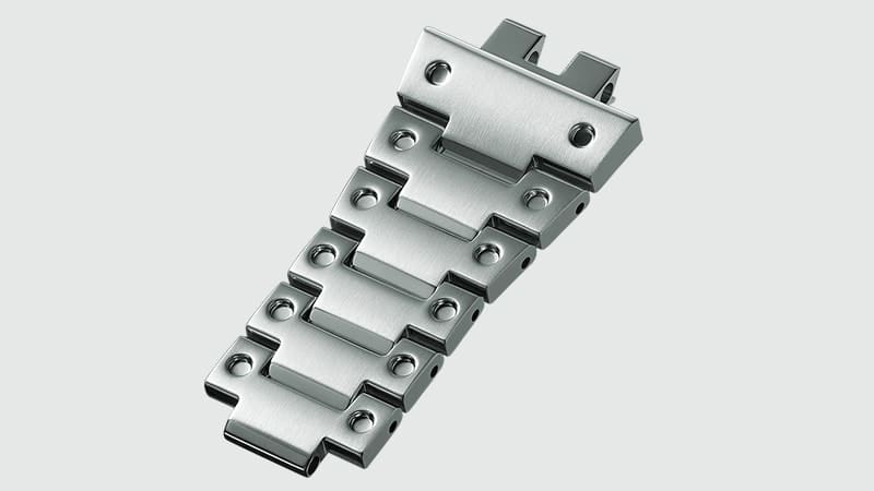 Close-up of the metal wristband of the Casio G-Shock GMW-B5000 digital watch