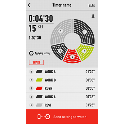 A workout set in the G-SHOCK Connected app, ready to be sent to the watch