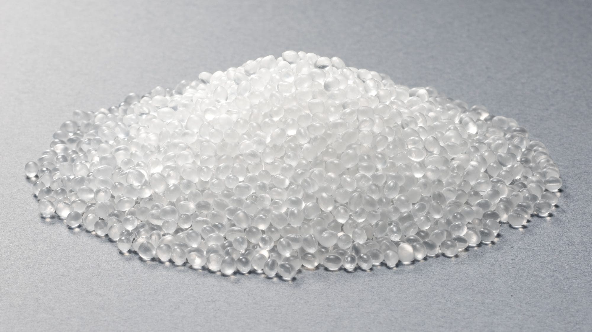 A heap of transparent resin granules