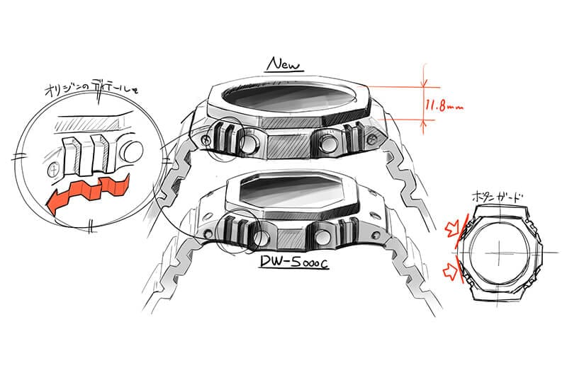 Conceptual drawing of the Casio G-Shock DW-5000C case