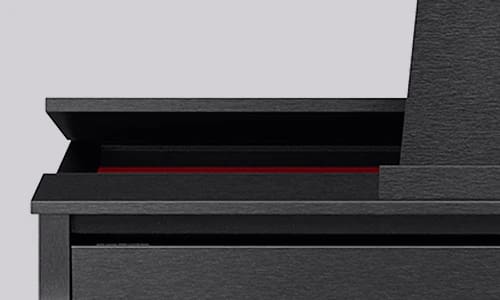 Close-up of the raised instrument lid of a black GP-310