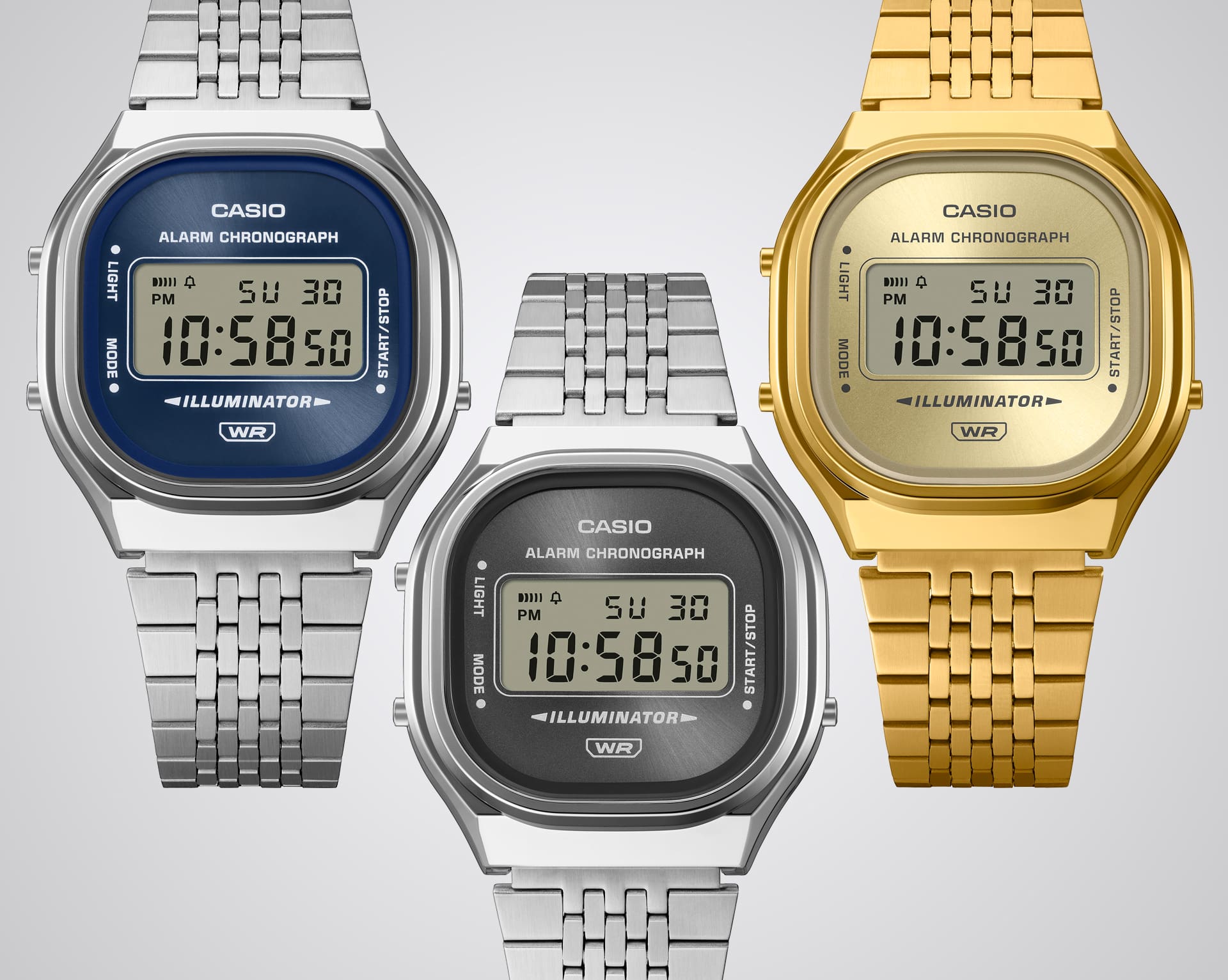 Casio Watch A140WE Color Image with Sunray Finish Applied to Traditional Digital Face
