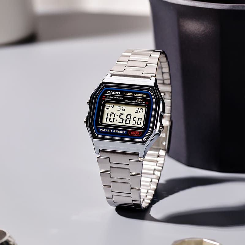 Casio A158WA-1 watch on a table denoting style