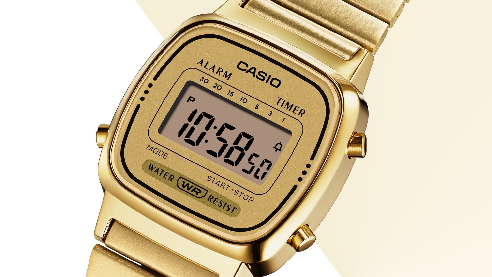 A photo showing the angle of a simple, easy-to-use, compact watch.