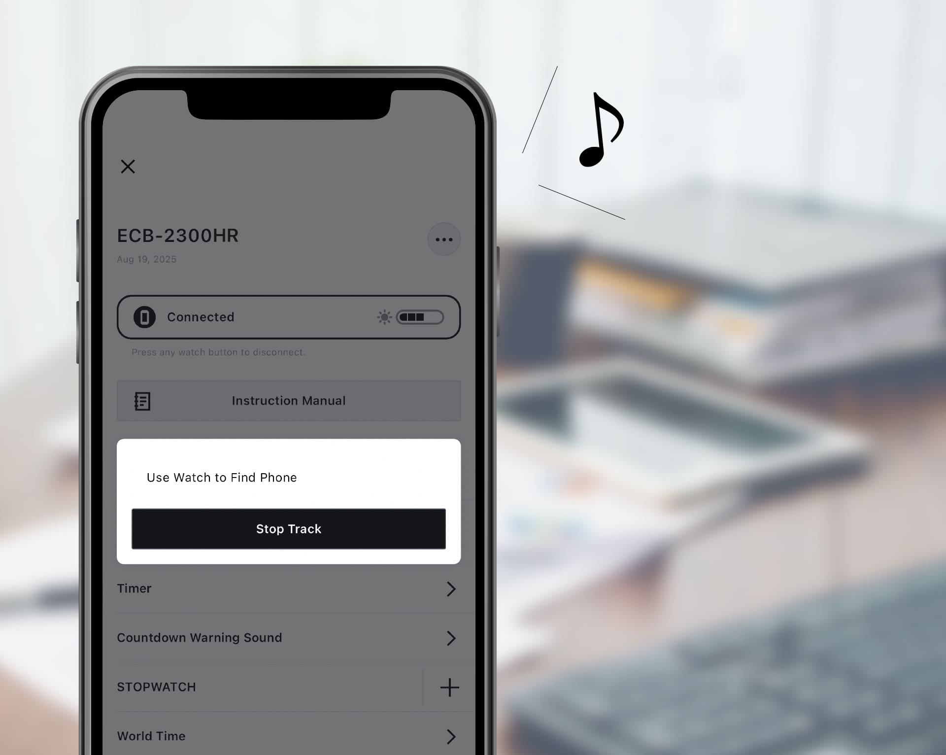 Image showing how to locate a mobile phone using the watch's button controls