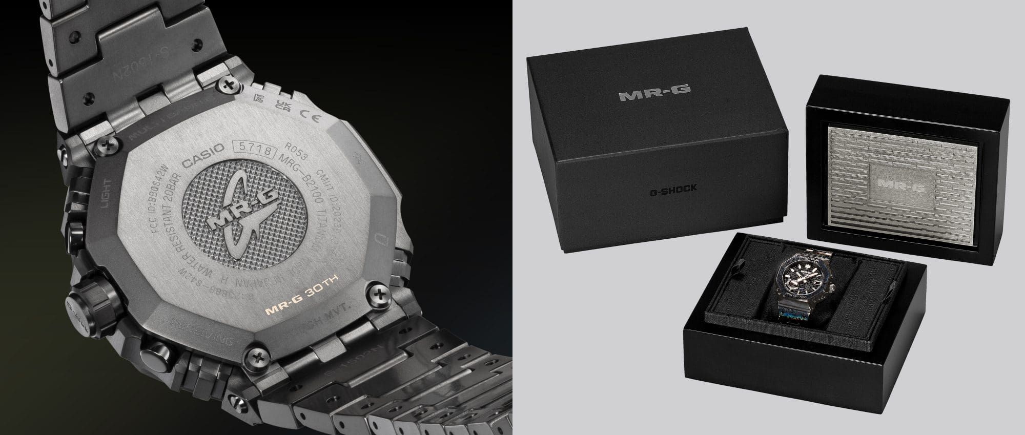 Image of the special-edition packaging, and featuring the MR-G 30th logo engraved on the case back
