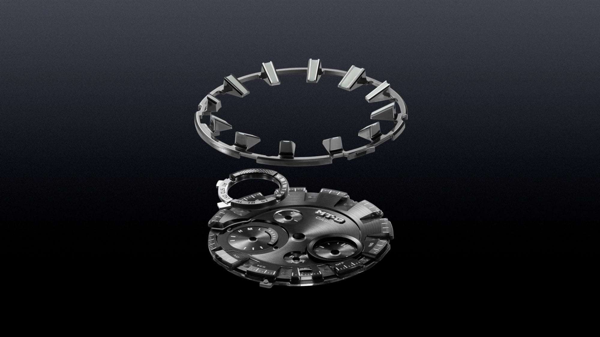 Image of the intricately detailed, deeply engraved dial components