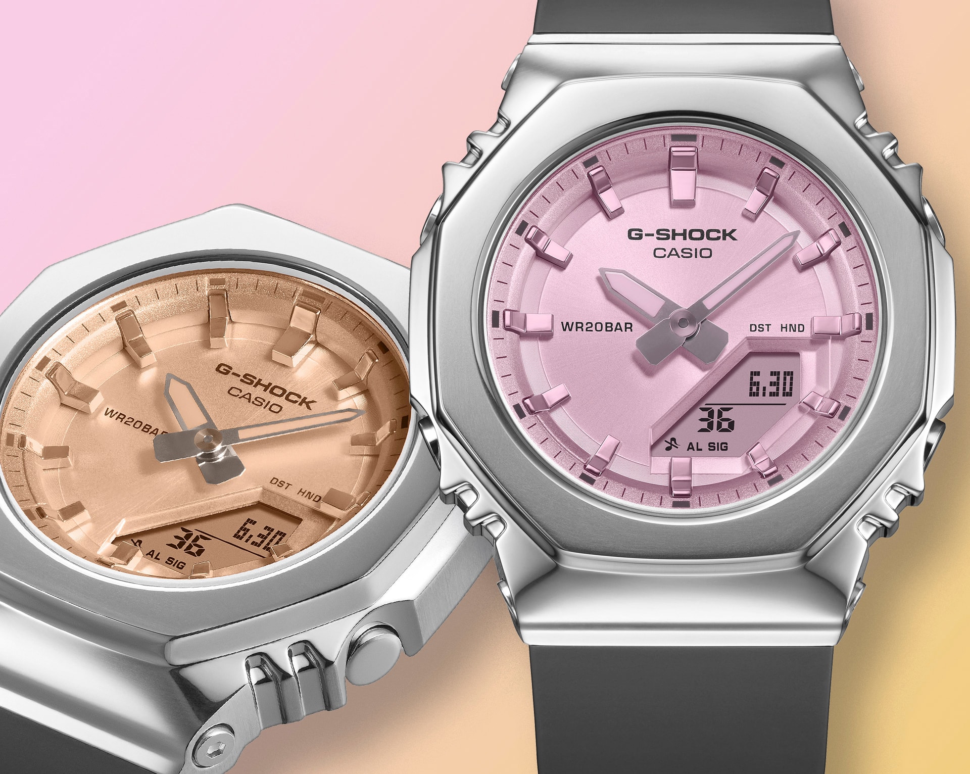 GM-S2110SR-1A image showcasing the full glass vapor deposition that changes expression depending on viewing angle and the metal bezel