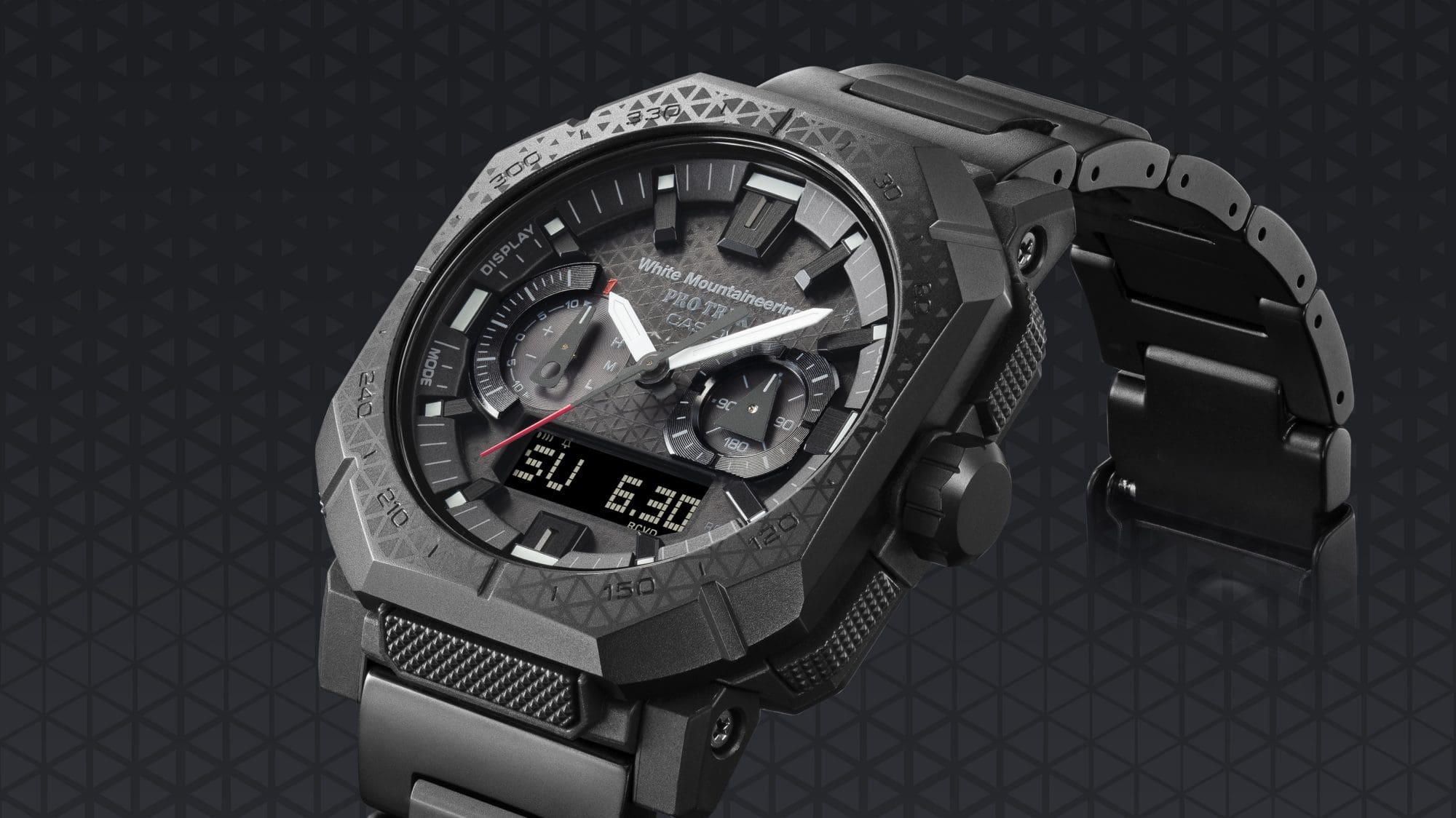 Close-up watch photo featuring a triangle pattern