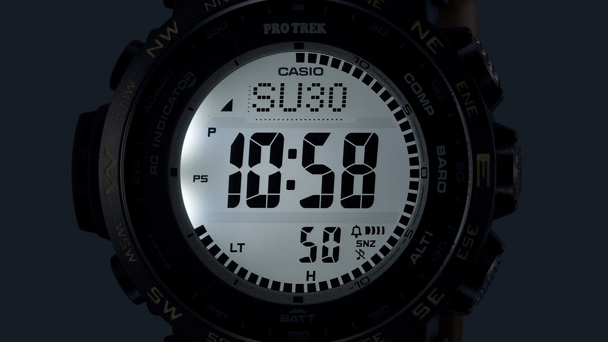 Super Illuminator (high-brightness full-auto LED backlight) for maintaining watch readability in the dark